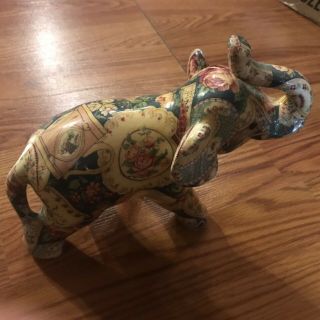 Vintage Ceramic Decorative Mini Elephant Figurine Painted Flowers