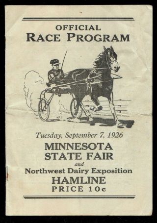 1926 Minnesota State Fair Race Program Horse Harness Racing Dog Whippet Derby