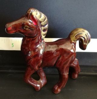 Vtg Red Ware Pottery Horse Figurine Made In Japan Hand Painted 4 " Tall