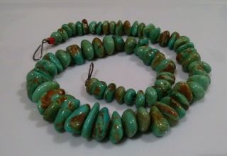 Vtg Handmade Navajo Native American Polished Green 21 " Turquoise Necklace (103 G)