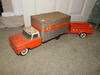 Vintage Nylint Ford U Haul Box Truck Toy & Trailer Coil Spring Suspension 1960 