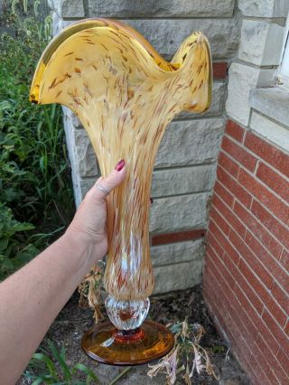 Vintage Large Murano Italian Art Glass Vase Amber