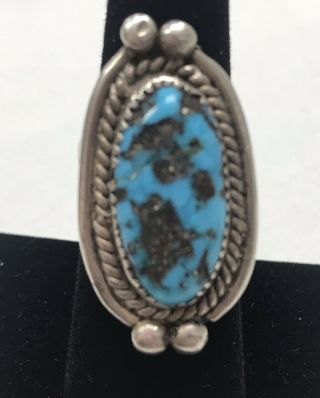 Vintage Sterling Silver Unique Oval Large Turquoise Ring Size 7