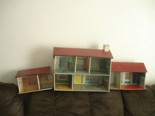 Vintage Marx Tin Litho Doll House 45 " Long 2 Story 2 Extensions