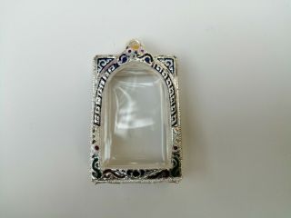 For Somdej Case Thai Amulet Silver Solid Type Rectangle With​ Pin
