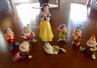 Vintage Walt Disney Snow White And The Seven Dwarfs Ceramic Figures - Japan