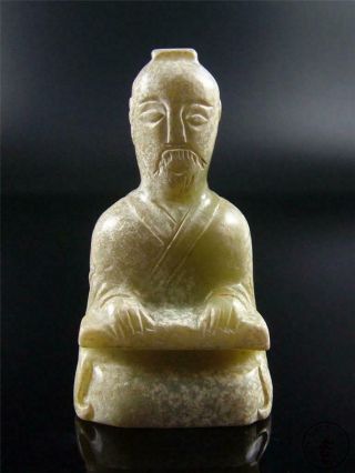 Fine Old Chinese Celadon Nephrite Jade Statue Toggle Figure Ancient Official