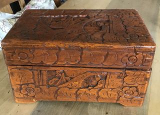 Antique Carved Wooden Camphor Chest Box.  Early 20th Century.