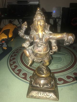 Vintage Ganesh Hindu Elephant God Brass Statue Figure