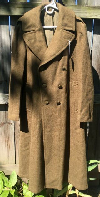 Vintage 1943 Wwii War Us Army Heavy Wool Overcoat Trench Coat 38l World War