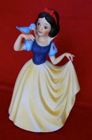 Classic Porcelain Bisque Snow White & Bluebird 1980s Music Box Someday My Prince
