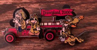 Rare Disney Fire Engine Truck Mickey Goofy Pluto Pin Hat Wheels Ladder Vehicle