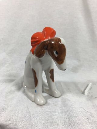 Vintage Made In Japan Sad Dog Figurine,  Blue Polka Dots,  Orange Bow