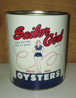 Vintage Sailor Girl Brand Oyster Gallon Tin Can - Packer Nj 210