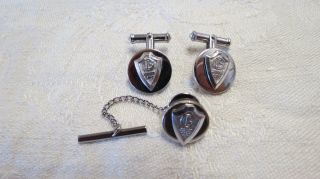 Vintage 3 Pc Set Of Sterling Silver Junior C Of C Cuff Links And Tie Pin