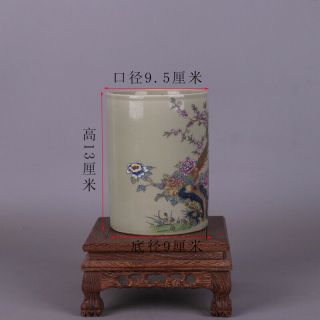 13 9cm Collect China Ceramics Famille - rose Porcelain Flower Bird Round Brush Pot 2