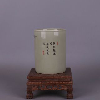 13 9cm Collect China Ceramics Famille - rose Porcelain Flower Bird Round Brush Pot 3