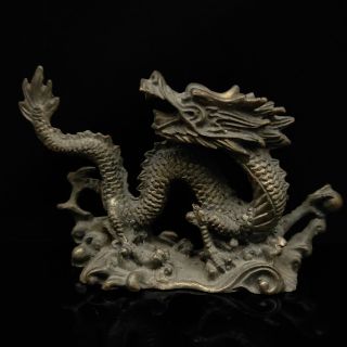 Old Chinese Hand - Carved Copper All Dragon Statue S - 582