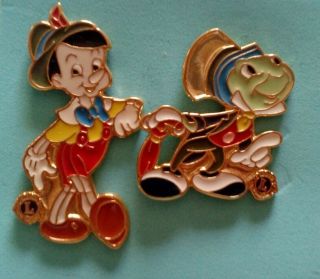 Lions Club Pins - Disney Characters Pinocchio And Jiminy Cricket Pins