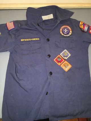 Kids Boy Scouts Of America Youth Size Small Blue Uniform Shirt With Patches