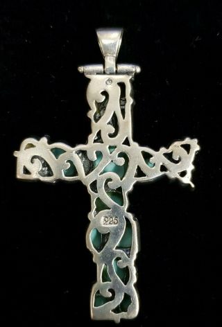 Vintage Large Navajo Sterling Silver & Turquoise Stones Cross Pendant 2