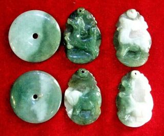 Vintage Jade Amulets,  Hand Carved,  Pale Green,  Divine.  6 In Total