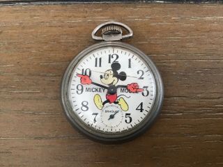 Vintage Walt Disney Mickey Mouse Pocket Watch By Bradley - Runs