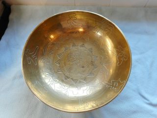 Vintage Large Chinese Bronze Bowl Dragon Decoration With Caligraphy