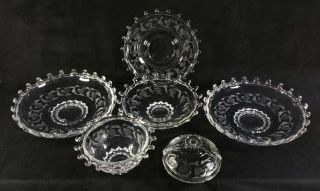 Vintage Set Of 4 Heisey Lariat Moonglo Pattern Serving Dishes Candy Floral Vfine