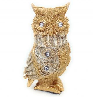 Jeweled Owl Figurine Rhinestone Glitter Gold Color Resin A Gsc 54589