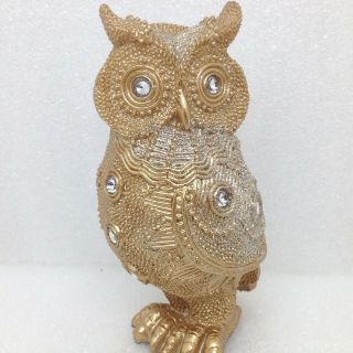 Jeweled Owl Figurine Rhinestone Glitter Gold Color Resin B Gsc 54589