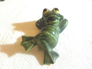 Vintage Ceramic Green Frog 3 " Long Relaxing Cute