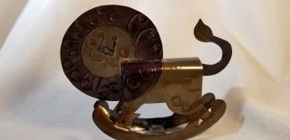 Cut Metal Lion Small Rocking Horse Type Toy Decor Mexico 4.  75 Inch Tall Folkart