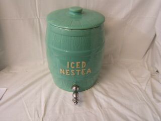 Vintage Iced Nestea Porcelain Barrel Beverage Dispenser W/lid Small Chip