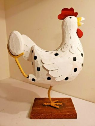 Destressed Wood Rooster Chicken Holding Egg Home Decor Farmhouse Country Farm