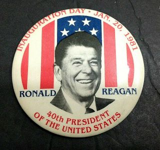 1981 President Ronald Reagan Inauguration Day 3 " Pin Back Button 40th President