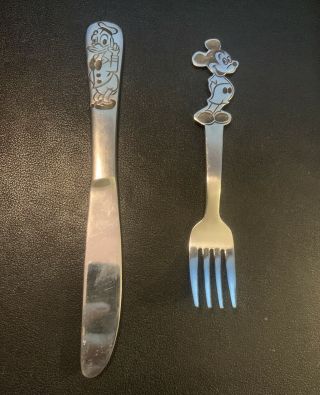 Vtg Walt Disney Mickey Mouse Fork & Donald Duck Knife By Bonny Stainless Steel