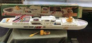 Vintage Mattel Vertibird Coast Guard Ship Styrofoam Motorized Helicopter W/box
