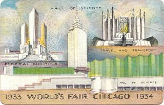 Souvenir View Of Chicago 1933 Worlds Fair,  Contract Bridge Scoring On Back