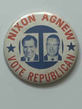 1968 President Richard Nixon & Spiro Agnew 3.  5 Inch Button " Vote Republican " Pin