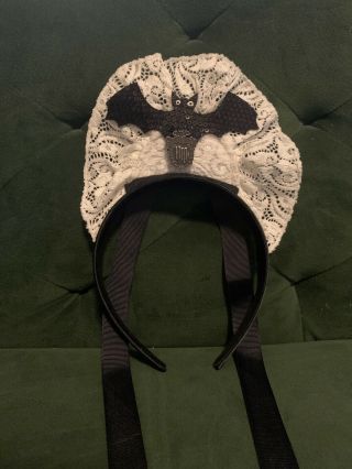 Disney Rare Haunted Mansion Ghost Hostess Lace Bat Headband - Sequin Black