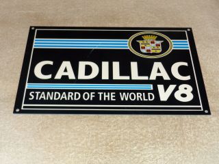 Vintage Cadillac Standard Of The World V8 Car,  Truck 12 " Metal Gasoline Oil Sign