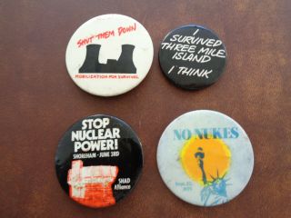 Vintage Anti - Nuclear Three Mile Island Shad Pinback Buttons