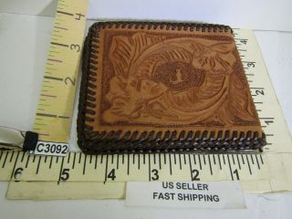 Hand Tooled Leather Wallet Horse Head On Front Letter J Initial On Back C3092