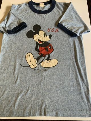 Vintage 80s Mickey Mouse Walt Disney Productions Made In Usa Ringer T Shirt