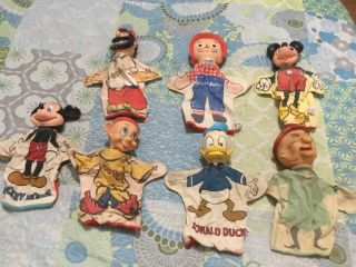 7 Hand Puppets/mickey Mouse,  Mr Magoo,  Dopey,  Brutus,  Donald Duck,  Raggedy Andy,  Gund
