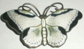 Vintage Norway Hans Myhre Guilloche Enamel Sterling Silver Butterfly Brooch Pin