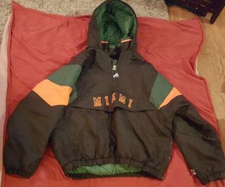 Vintage 90s Miami Hurricanes Pullover Football Puffer Starter Jacket Sz Xxl