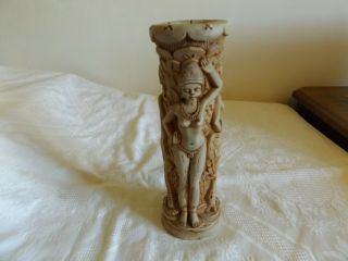 Vintage Balinese Resin Candle Holder With Nude Goddesses Foo Dog Serpent & Eagle
