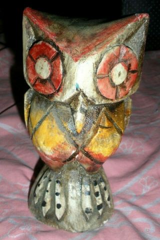 Vtg Primitive Hand Carved Wood Painted Folk Art Owl Figurine,  Southwest?
